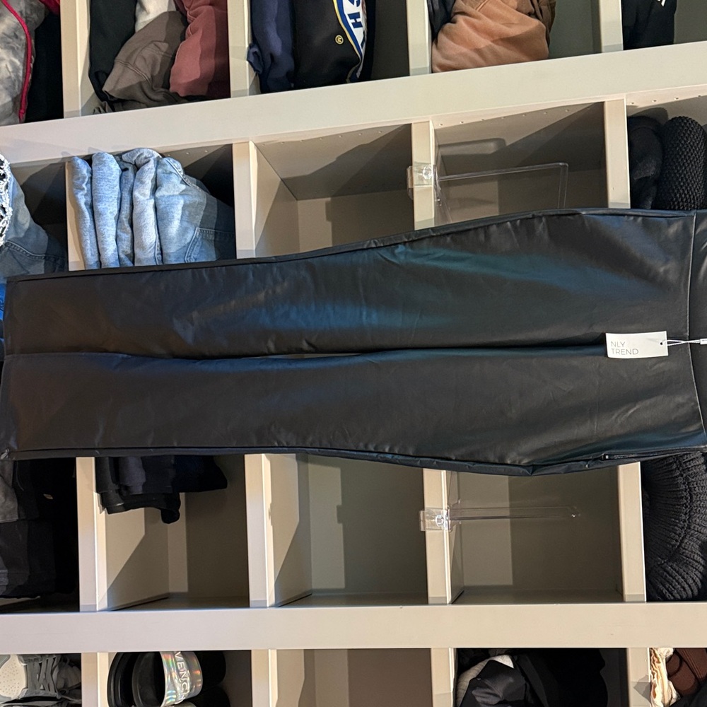 Elegant Black Faux Leather Straight Leg Pants